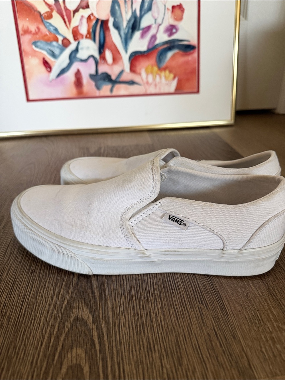 Vans White Canvas Slip-On Sneakers